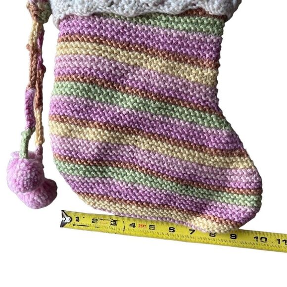 Vtg Handmade Crochet Christmas Stocking Pastel Multi Color 100% Wool Sack 12" - Picture 9 of 13